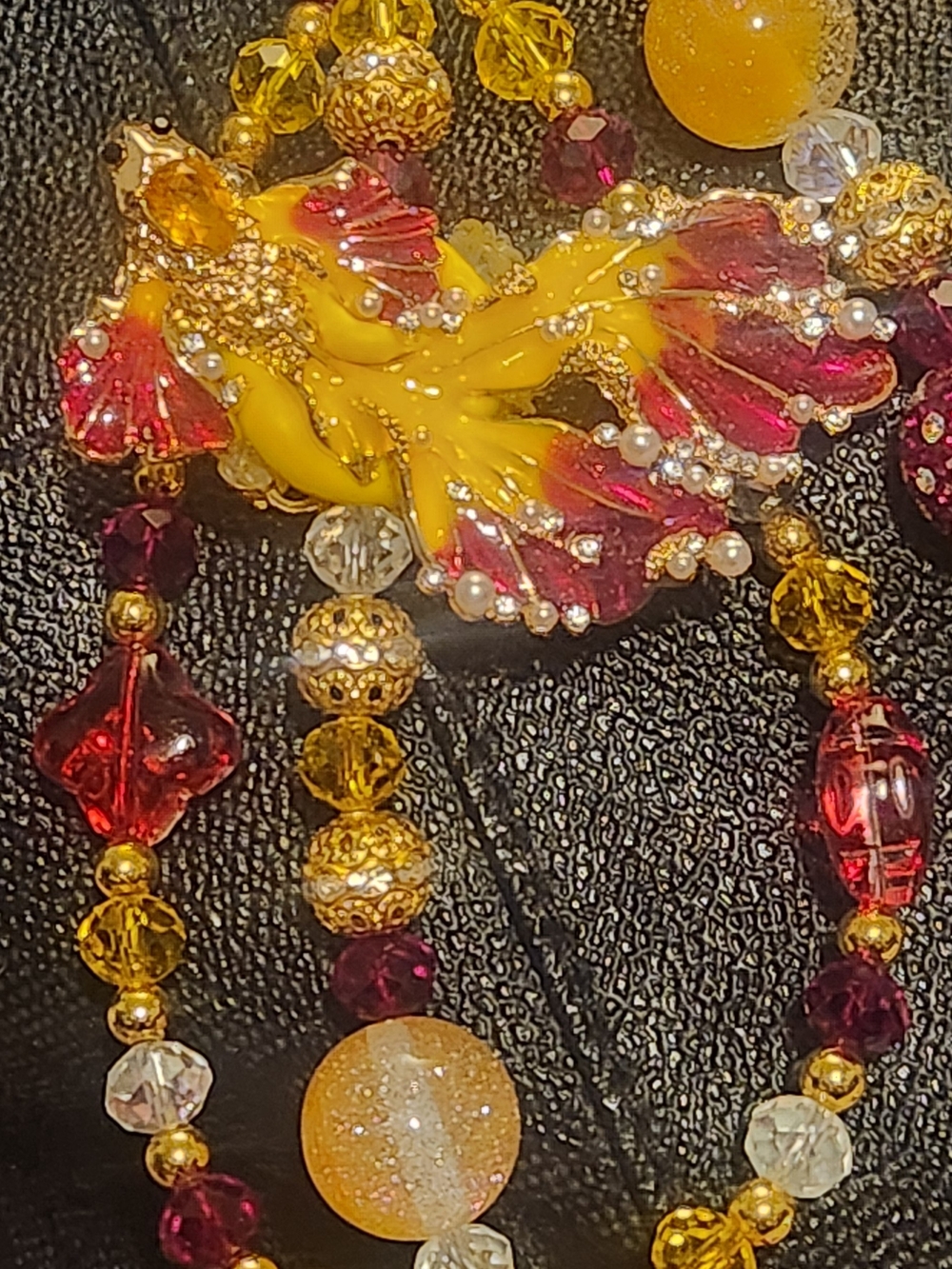 Yellow and Burgundy Beaded Koi Fish Charm